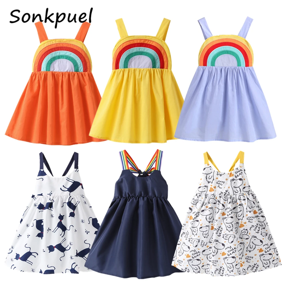 New Arrive Girls Sleeveless Dresses Summer Kids Sling Princess Dress Girl Cute Sundress 2 3 4 5 6 7 8 Years Children's Clothing | Детская