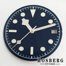 Sterile Luminous Black and Green Watch Dial with Date Window and Hands - 28.5mm (Blue a with hands)