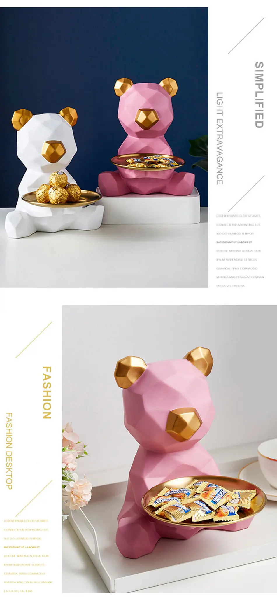 Home Room Decor,Figurine,Cool Bear,Sculpture,Table Decoration,Modern,Multifunction,Desk Storage,Statue,Decorative,3D Miniature