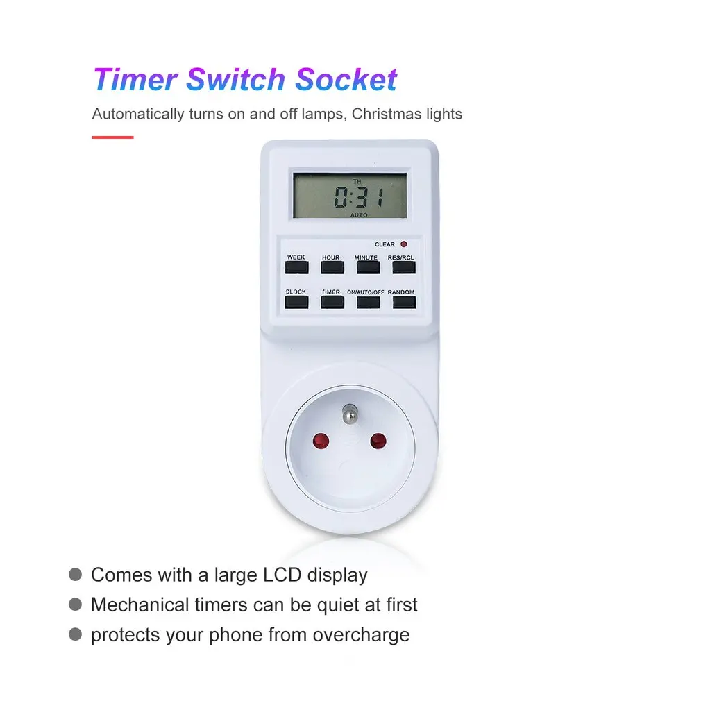 Digital Small Screen Timer Switch Socket Timer Power Meter Electronic Outlet Socket Programmable Setting for Kitchen