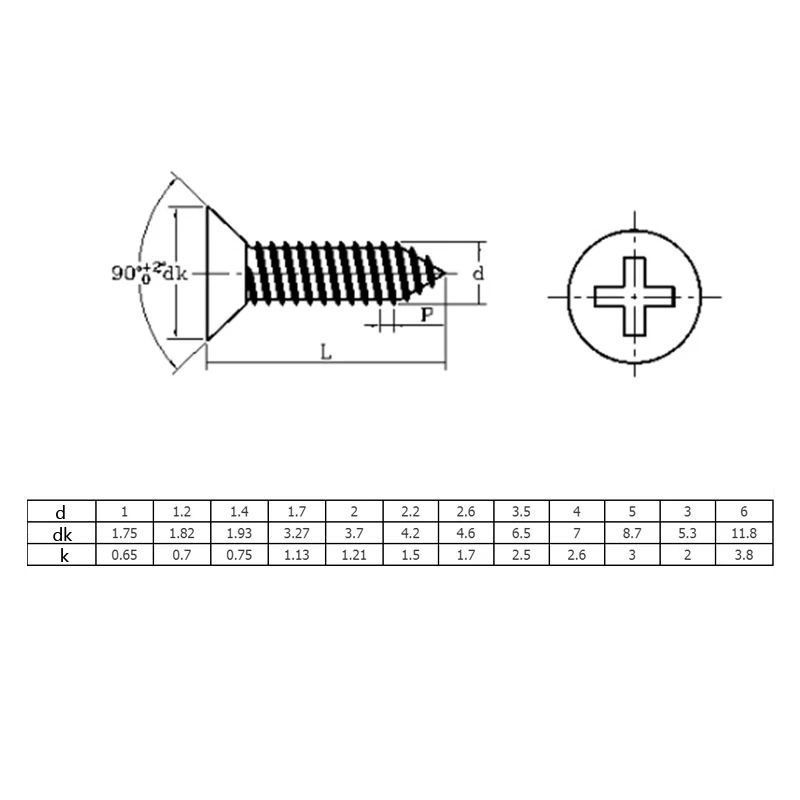 M1 M1.2 M1.4 M1.7 M2 M2.3 M2.6 M3 M4 M5 M6 Mini Stainless steel recessed countersunk Flat head Self-tapping Screws Wood Screw