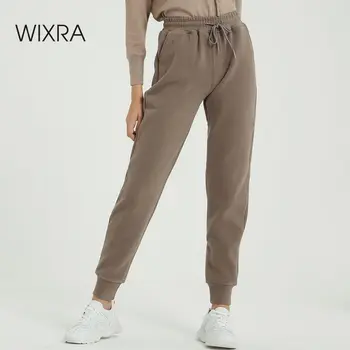 Wixra נשים מזדמנים קטיפה מכנסיים חורף ליידי של עבה צמר מכנסיים נשים של בגדים שרוכים ארוך מכנסיים