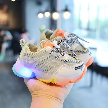 

Children Sneakers With Light LED Luminous Casual Shoes Boys Girls Toddler Breathable Mesh Kids Sports Shoes #085
