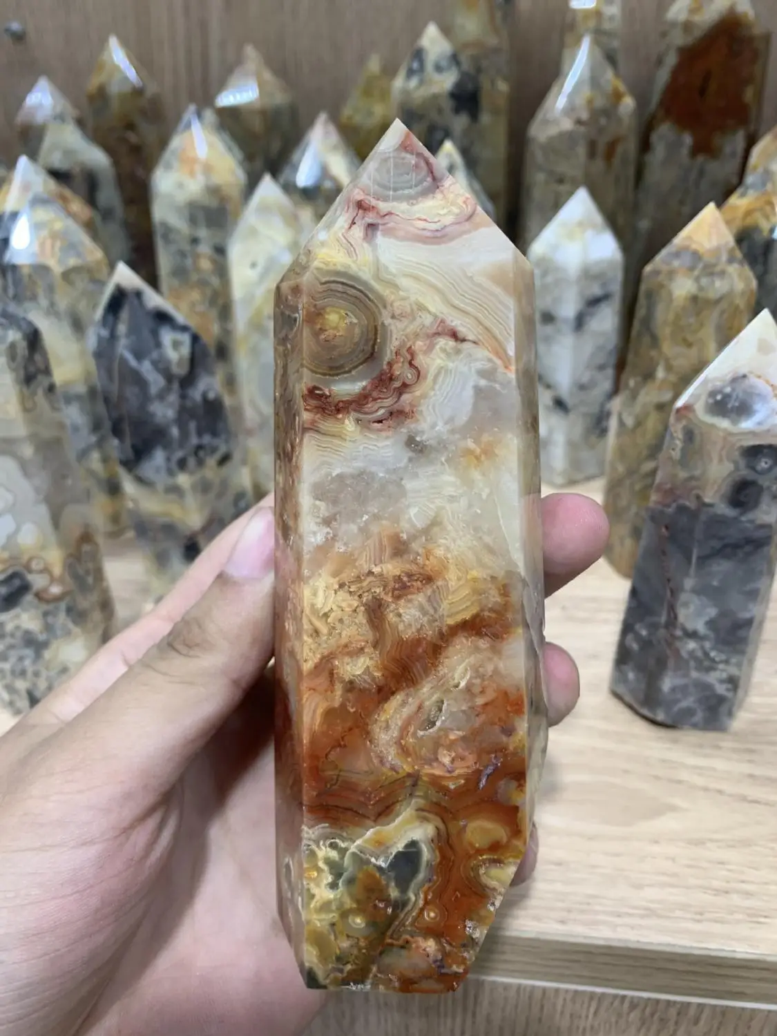 

Natural crystal column crazy agate column hexagonal prism home furnishings are polished by hand