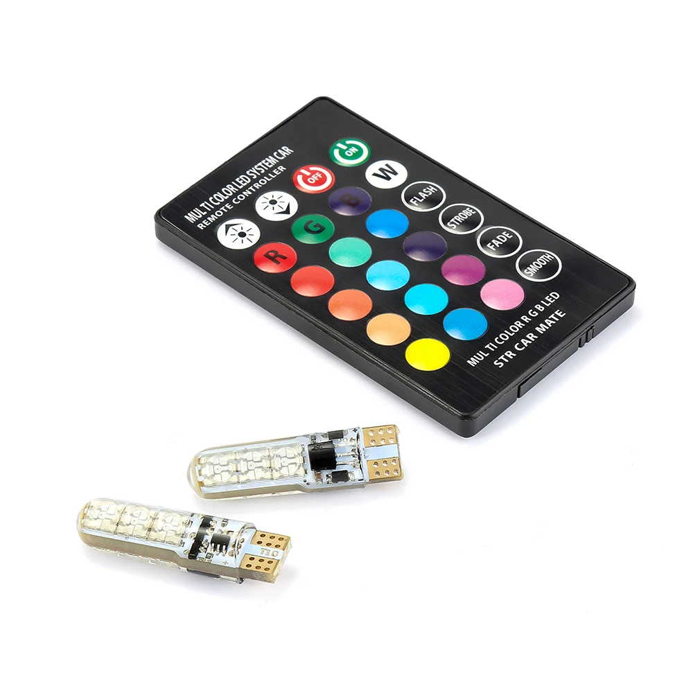 Из 2 предметов светодиодный светильник с RGB светодиодный лампы 12V SMD 5050 сигнальная лампа Клин светильник интерьера в декоративный светильник s для пульта дистанционного управления - Испускаемый цвет: RGB T10