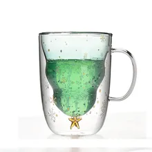 Модные высокие боросиликатные Рождественские Елочные двойные стеклянные чашки милые Креативные анти-обжигающие звезды хотели бы домашнего завтрака чашки