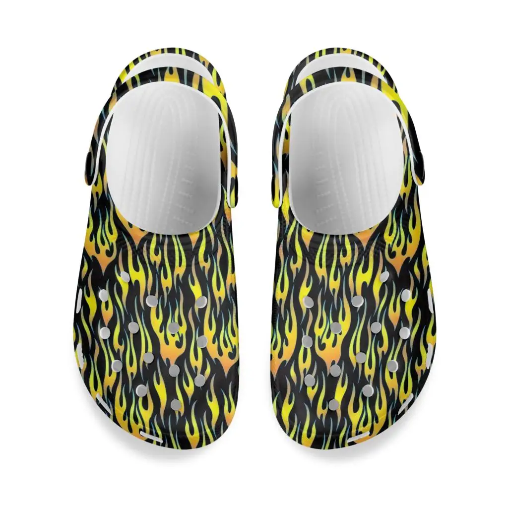 

2021 New Abstract Cartoon Golden Flame Pattrtn Men's Clogs Shoes Outdoor Summer Non-slip Breathable Sandles For Teens Boys