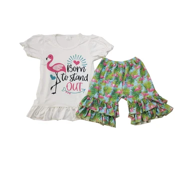 

short sleeve summer outfits flamingos ruffle set for girls latest kids boutique clothes