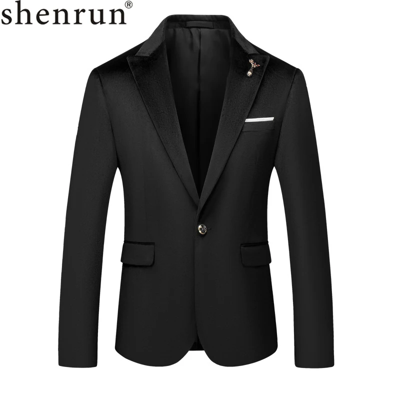 

Shenrun Men's Suit Jacket Autumn Winter High Quality Dutch Velvet Black Blazer Slim Fit Groom Jackets Business Party Plus Sizes