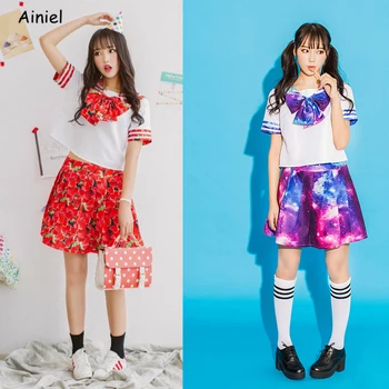 

Anime Cosplay Costume Galaxy Sailor Suit Japanese School Uniform Tops Skirt JK Navy Style Students Clothes for Girls Women