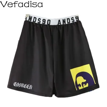 

Vefadisa Character Print Women Shorts 2020 Summer Elastic Waist Shorts Casual Pockets Letter Print Women Shorts Loose QYF2211