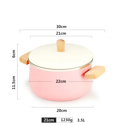 1.8л/3.5л эмалированный суповый горшок кухонная посуда детская антипригарная Кастрюля для подогрева молока Бытовая двойная ручка посуда для варки с крышкой - Цвет: Pink soup pot