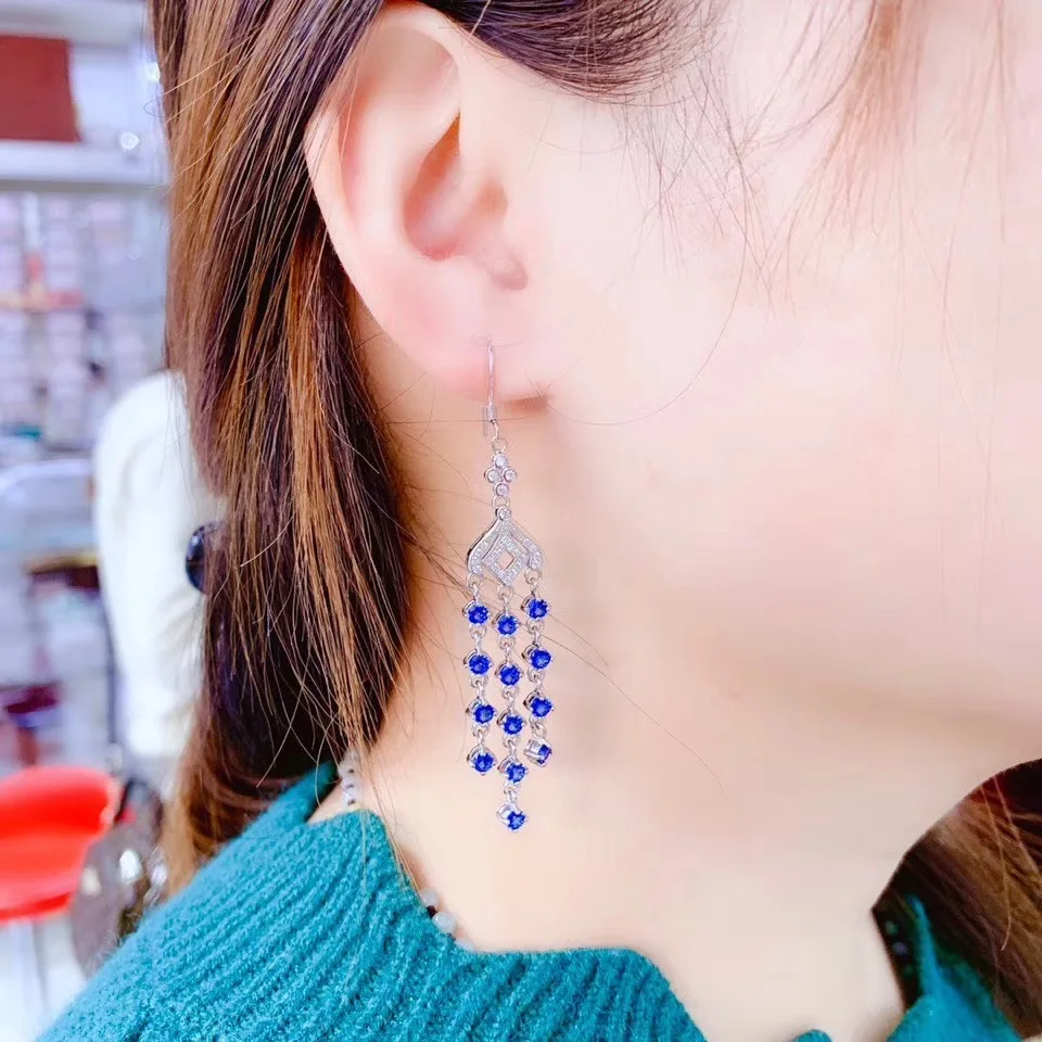 The latest design 925 pure silver Natural Sapphire Earrings tassel luxury and exquisite high-end jewelry earrings. | Украшения и