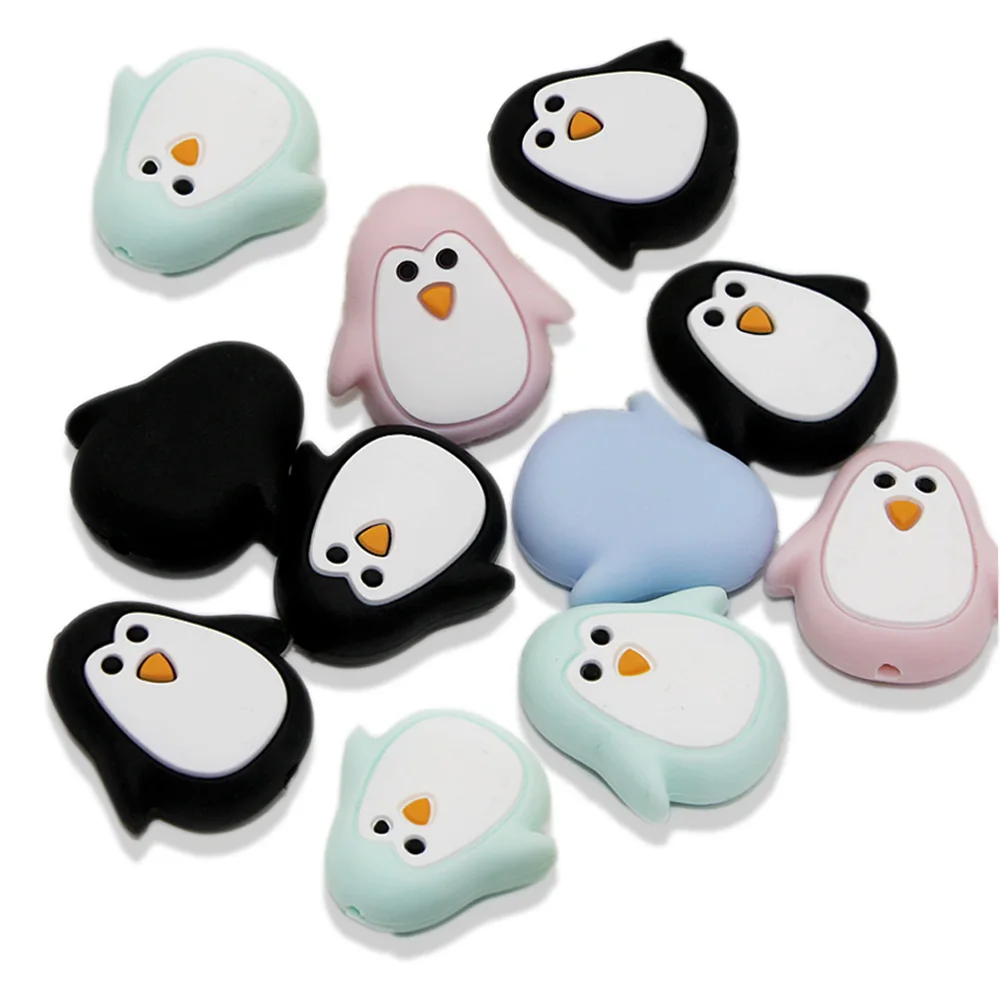 Cute-Idea 5PCs Mini Penguin Baby Animal Silicone Beads Teething Product Food Grade Pacifier Chain Rodent Toys Accessories gifts 5