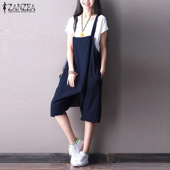 

Women Jumpsuits Summer Overalls ZANZEA Casual Loose Rompers Solid Cotton Linen Playsuits Female Streetwear Pants Plus Size