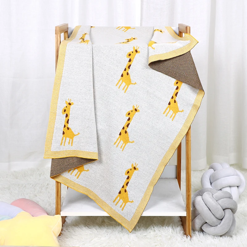 Baby Blanket 100%Cotton Knitted Newborn Girl Boy Bedding Crib Quilts Plaid Cute Giraffe Toddler Stroller Wrap Swaddle Super Soft 3