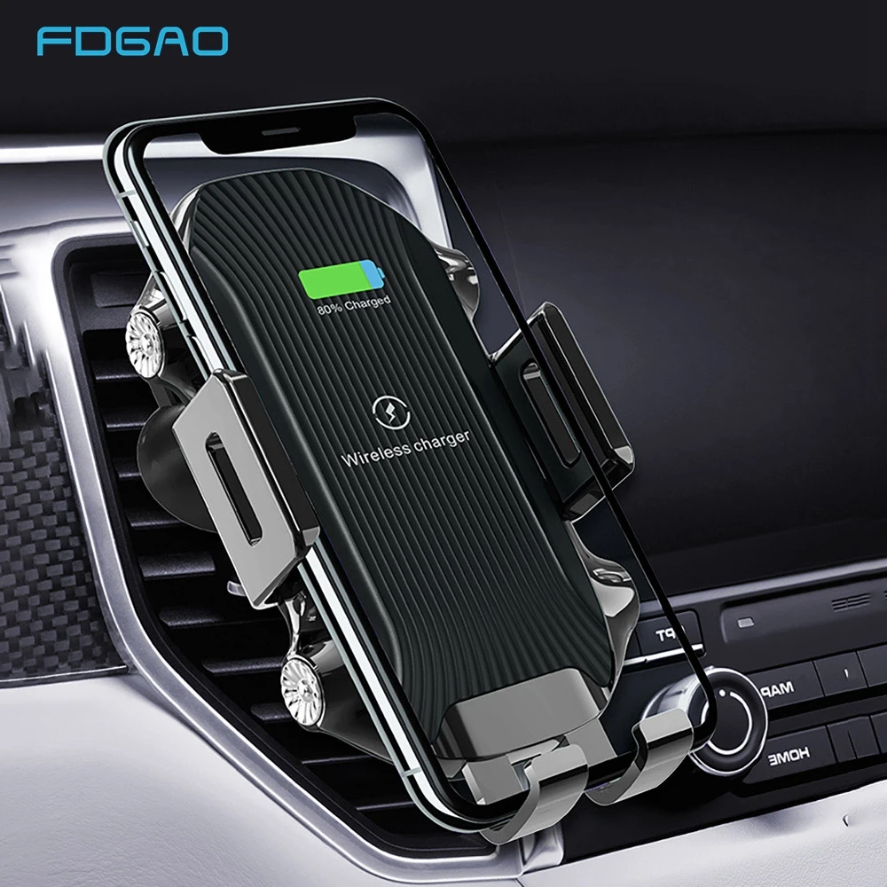 

FDGAO Automatic Clamping Wireless Car Charger Mount Sensor QI 10W Fast Charging Phone Holder For iPhone X XR 8 XS Samsung S10 S9