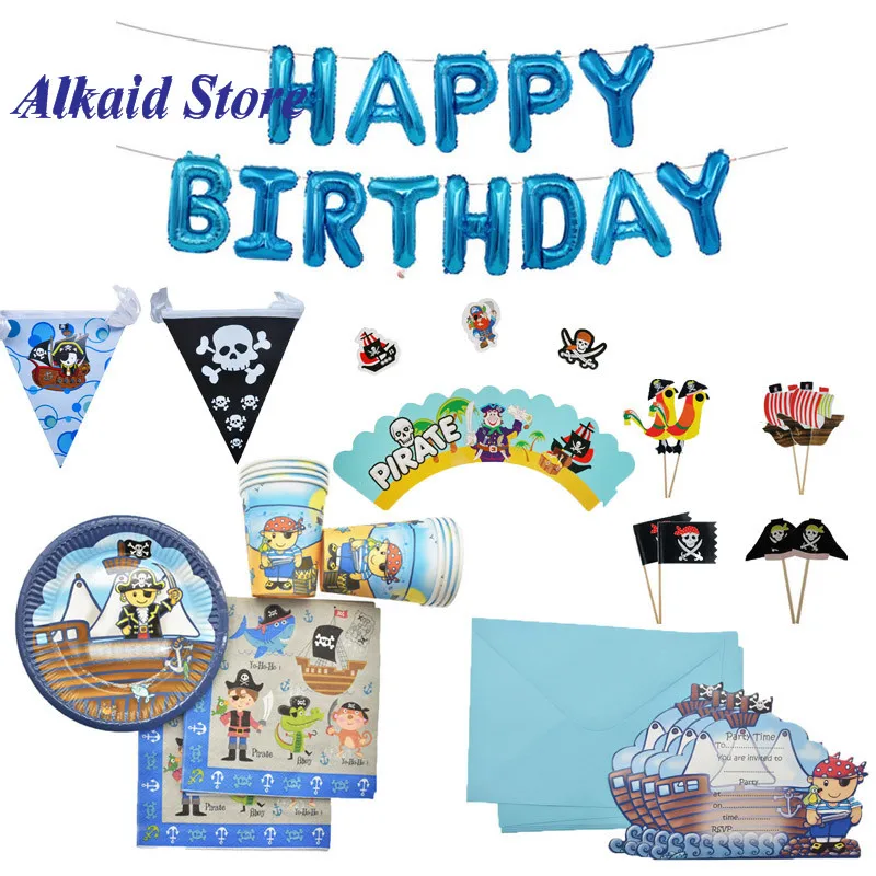 

Cartoon Blue Pirate Paper Plates Cups Disposable tableware Birthday Party Supplies Weddiing Decoration Baby Shower Festival