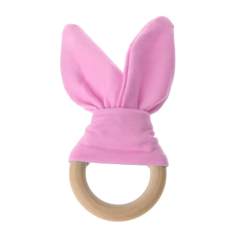 

Bunny Ear Teether Fabric Wooden Teething Ring With Crinkle Material Shower Gift 19QF