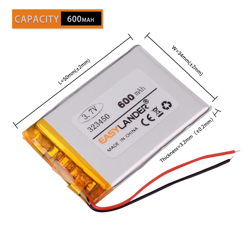 323450 3 7 V 600mAh перезаряжаемый литий полимерный аккумулятор для SONY MP3 игровой плеер