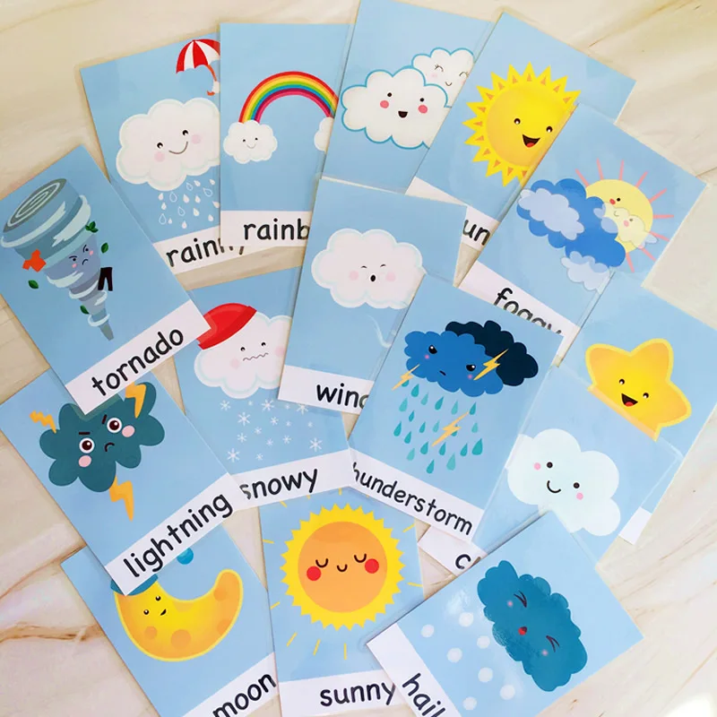 

49Pcs/Set Flashcards Color/Shape/Weather/Family Preschool Education learn English word Cards for Children learning English Toys