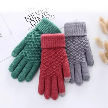 

Winter Touch Screen Gloves Women Men Warm Stretch Knit Mittens Imitation Wool Full Finger Guantes Female Crochet Luvas Thicken