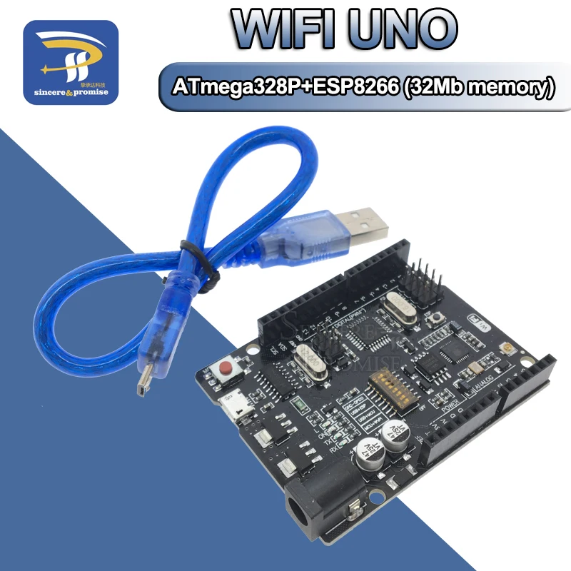 UNO+ WiFi R3 ATmega328P+ ESP8266(32 Мб памяти) USB-TTL CH340G для Arduino Uno, NodeMCU, WeMos ESP8266 новое поступление