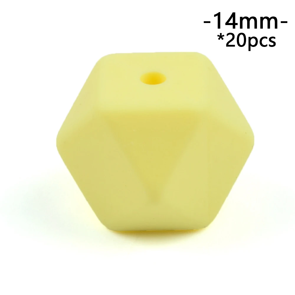 cream yellow LOFCA, мини Шестигранник, 20 шт, силиконовые бусины 14 мм, жевательные бусины, Очаровательный детский прорезыватель, Прорезыватель для зубов, ожерелье, соска, зажим - Цвет: cream yellow