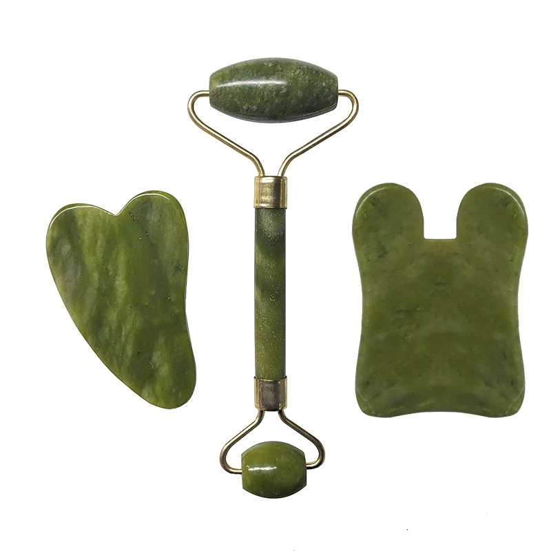 Jade Roller Facial Massage Tool Set Natural Stone Face Massager Guasha Massage Board Gua Sha Scraper Jade Roller And Guasha Kit