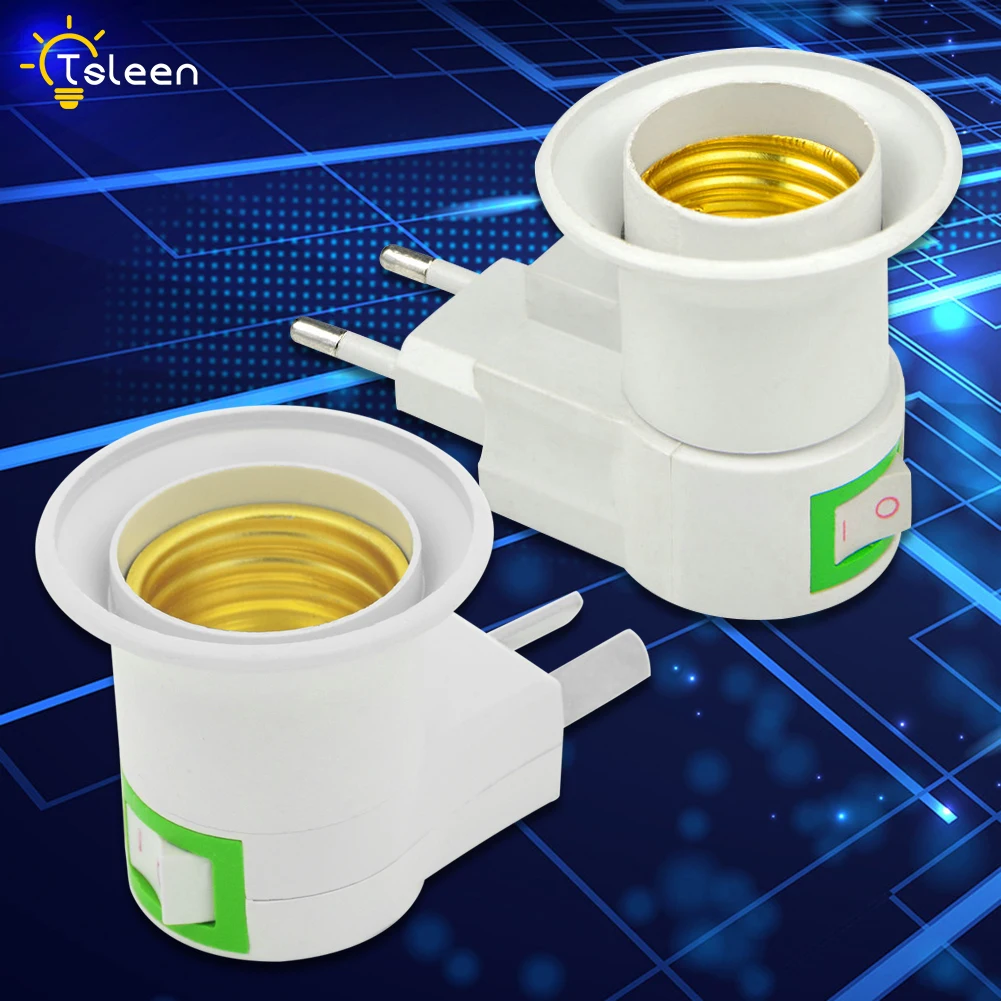 

1PC Practical White E27 LED Light Socket To EU US Plug Holder Adapter Converter ON/OFF For LED Bulb Lamp AC 110V-240V