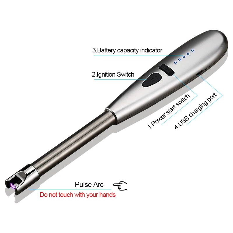 Длинная электрическая перезаряжаемая USB кухонная зажигалка, ветрозащитная Электронная зажигалка для сигарет, плазменная импульсная дуговая Зажигалка для барбекю, беспламенная зажигалка
