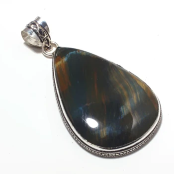 

Genuine Iron Tiger Eye Pendant Silver Overlay over Copper , 61 mm, P7914