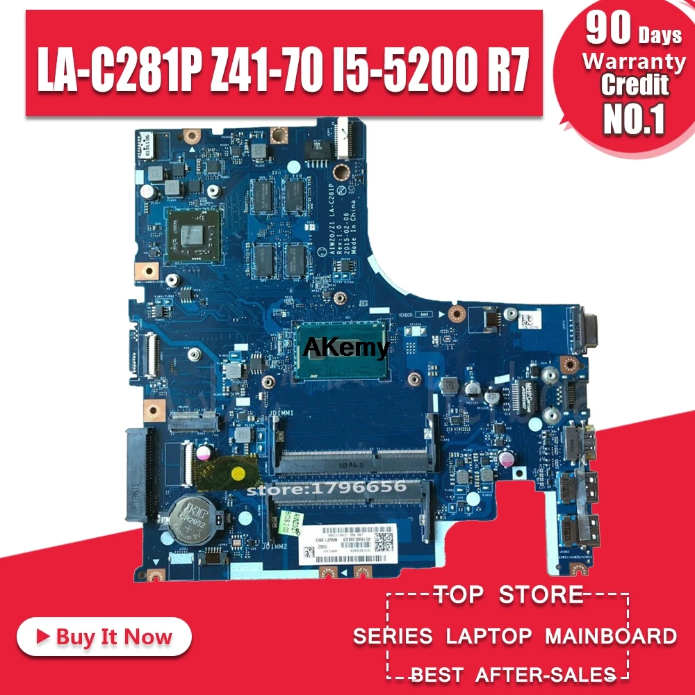 

AIWZ0/Z1 LA-C281P Laptop motherboard for Lenovo Z41-70 Test original mainboard I5-5200U R7-Video