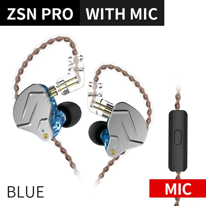 KZ ZSN Pro металлические наушники 1BA+ 1DD гибридные технологии HIFI басы наушники в ухо монитор наушники спортивные шумоподавление Гарнитура - Цвет: ZSNPro Blue Mic