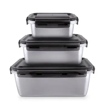 

Stainless Steel Lunch Box Square Crisper Set Korean Square Sealed Box With Lid Oblique Side Fresh-keeping Lunch Box