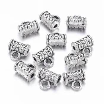 

50pcs/lot Tibetan Antique Silver Tube Hangers Links Connectors Bail Beads 7x7x4.5mm, hole: 1mm