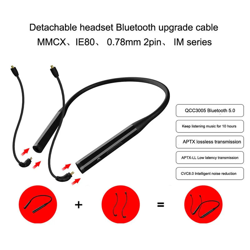

Wireless Aptx Bluetooth 5.0 Separable Update Cable mmcx for shure se215 se535 0.78mm 2pin for KZ TRN QZ for sennheiser IE80 A2DC