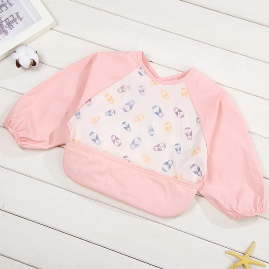 Cartoon Design Baby Bibs Waterproof Girls Boy Feeding Printing Clothes Long Sleeve Unisex Apron