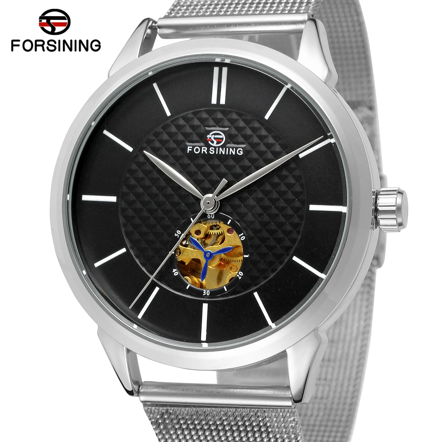 

Forsining 2019 Minimalism Design Golden Second Moving Silver Stainless Steel Mens Watches Top Brand Luxury Skeleton Wrist Watch