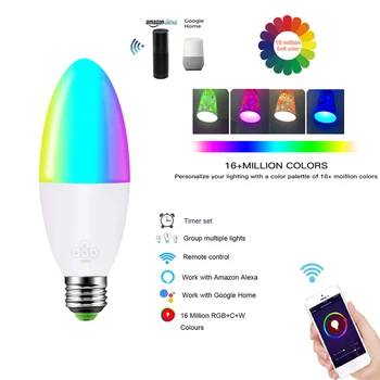 

Magic smart Wifi led Candle light Bulb E14/E27/B22 holder Compatible with Alexa Google Home App smart life home automatic bulbs