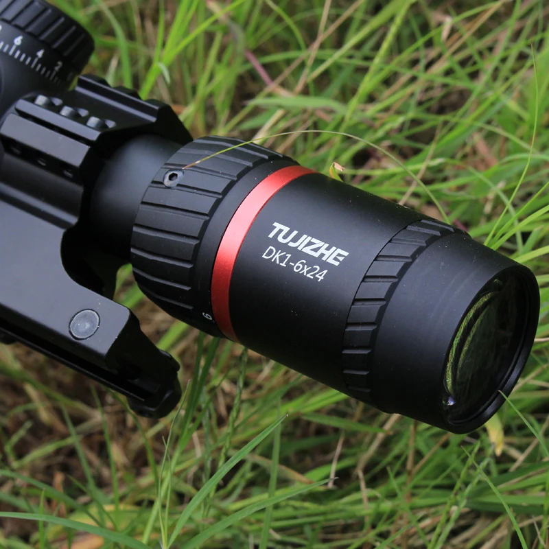 TUJIZHE DK1-6x24 Hunting Shooting Riflescope Optical Sight Compact Rifle Scope Glass Etched Reticle R/G Illumination