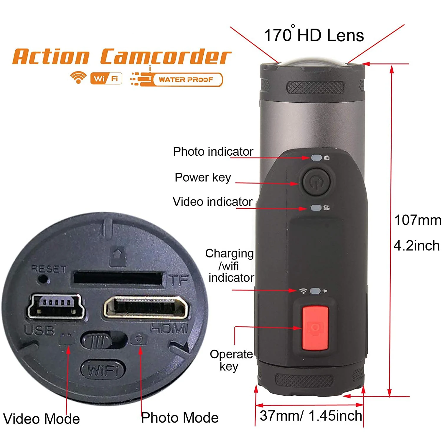 Shotgun Camera WiFi APP Control 4K Action Video Camera for Clay Shooting and Hunting Helmet Cam Sports DV for Extreme