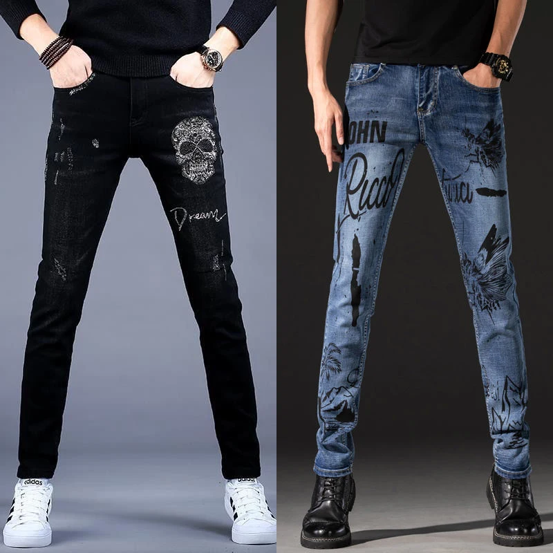 Men-s-Light-Luxury-Skull-Embroidery-Black-Jeans-High-Quality-Butterfly ...