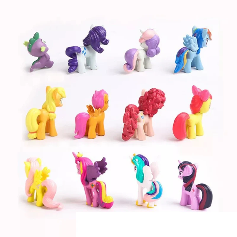 Hasbro, 12 шт., My Little Pony, Радужный Единорог, игрушки, мини-лошадь, ПВХ, фигурки, Сумеречная искорка, яблочный Джек, Спайк