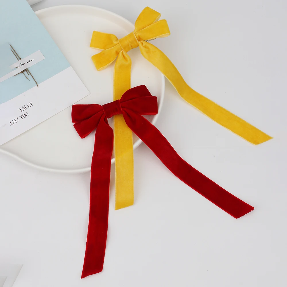 

8 Colors Baby Girls Rainbow Colorful Silk Velvet Handmade Headband Bowknot Elegant Retro Hair Ribbons Clips Pins Hairbands