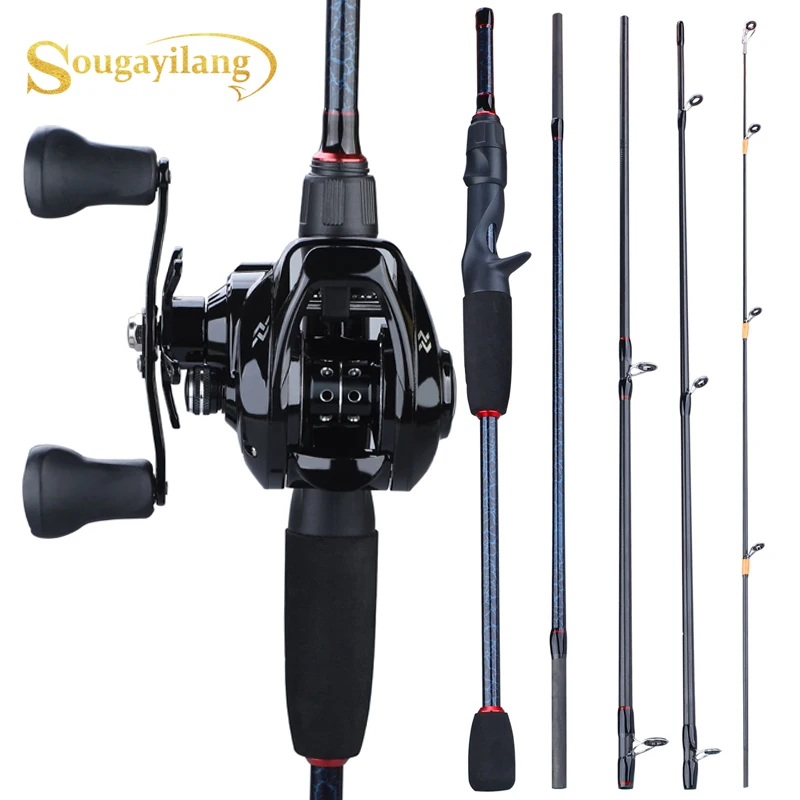 Sougayilang 1.8m- 2.4m Casting Fishing Rod Combo Portable 5 Section Fishing Rod and 12+1BB 7.0:1 Gear Ratio Baitcasting Reel