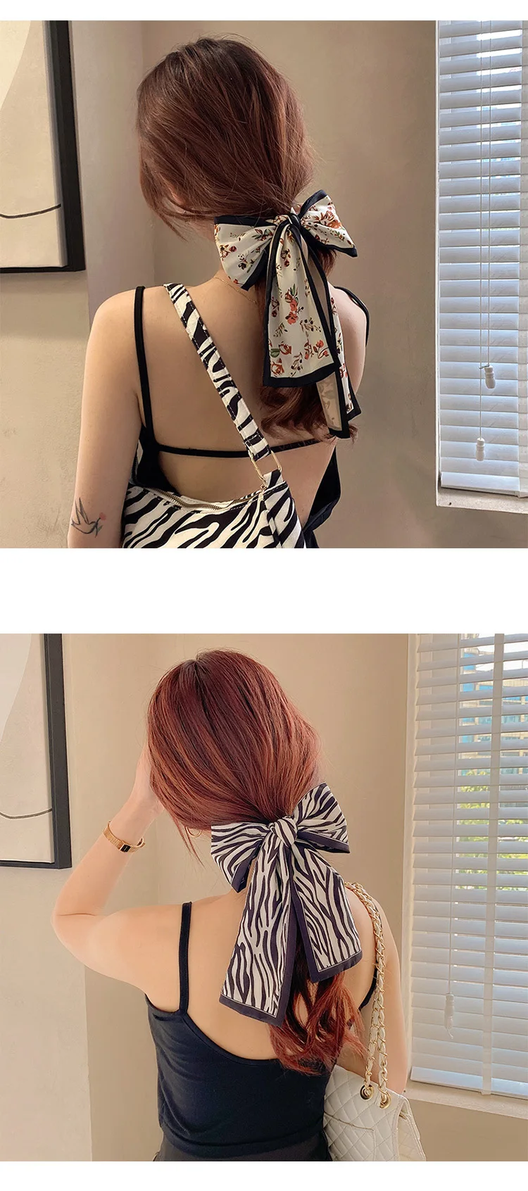 Women Silk Scarf Headband Female Tied Hair Summer Ribbon Retro French Bow Korean Horsetail Bundle Japanese Girl Hair Headdress