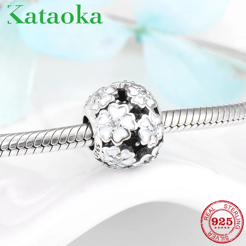 

Mother's Day Round shape flower 925 Sterling Silver White enamel fine Bead Fit Original European Charm Bracelet Jewelry making