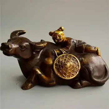 

YM Copper Statue Children, herding cattle, gift industry, riding cattle, children, herding children, home furnishing and office