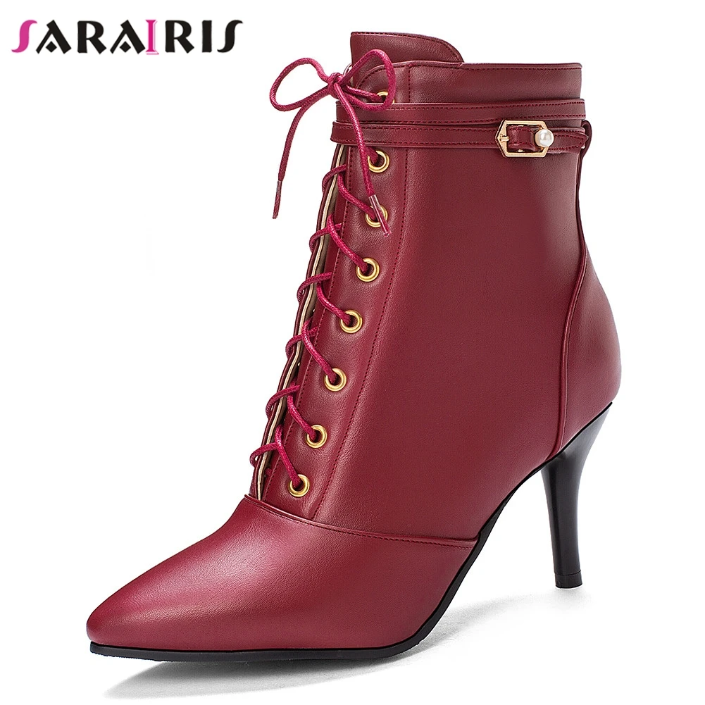 

SARAIRIS New Fashion Plus Size 30-48 Hot Sale Ankle Boots Women Thin High Heels Pointed Toe Party Wedding Shoes Women Boots